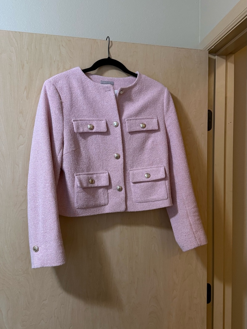 H&M Pink Bouclé Cropped Blazer